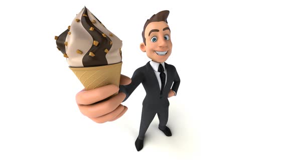 Fun 3D cartoon business man with an Ice Cream