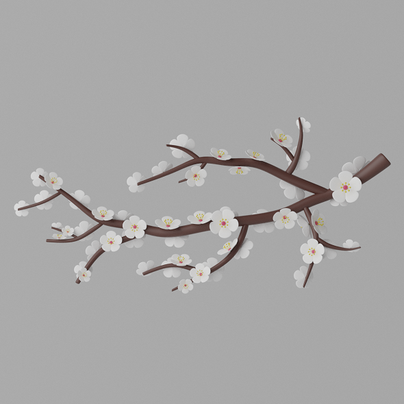 Cartoon Sakura Tree Branch with Flowers 3D model