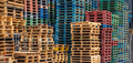 Stack of wooden pallet. Industrial wood pallet at factory warehouse. Cargo and shipping concept. - PhotoDune Item for Sale