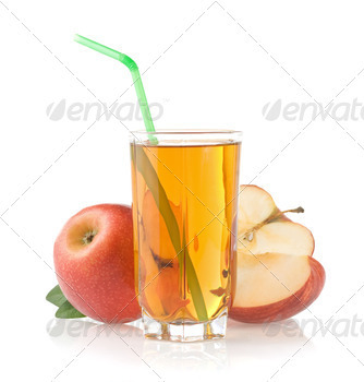 apple juice in glass on white