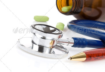 medical stethoscope with pills