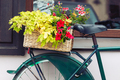Vintage bicycle with basket full of blooming flowers - PhotoDune Item for Sale