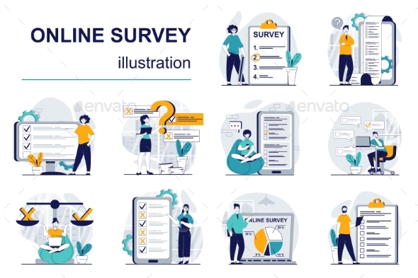 Online Survey Flat Illustrations