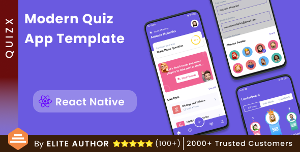 Modern Quiz Solo App + Multiplayer quiz app + 1vs1 quiz App Template | React Native | QuizX
