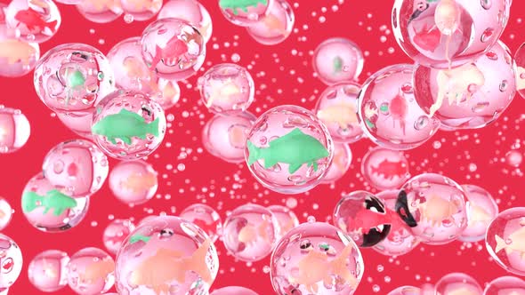 Abstract art background of fishes in bubbles 