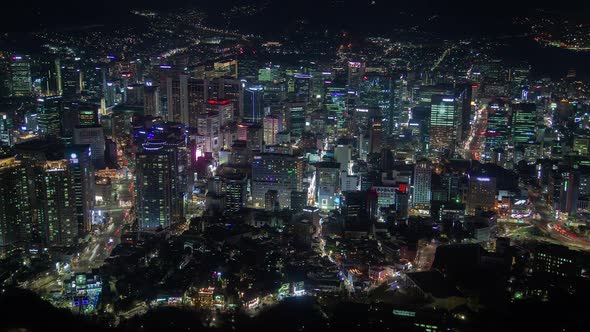 Aerial Korea Night Seoul City Establishing Shot