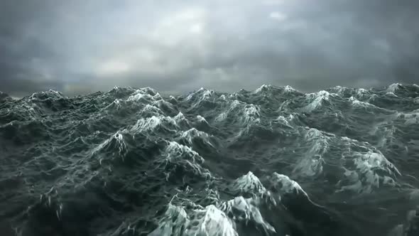 3D Animation. Waves In The Sea. In A Strong Wind. Storm In The Ocean