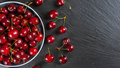 Fresh Red Ripe Sweet Cherry With Water Drops On Plate On Black Slate Background. - PhotoDune Item for Sale