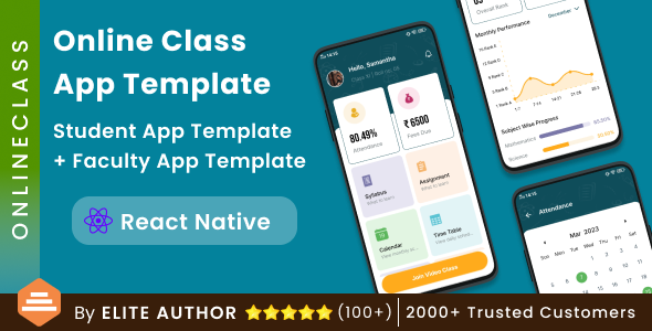 Online Class App Template |Coaching App | Online Exam eLearning App| Online Study App | React Native