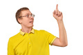 Funny young guy in corrective glasses and yellow T-shirt with eureka gesture, man got idea isolated - PhotoDune Item for Sale