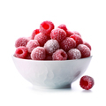 Frozen raspberries in a plate on a white background. - PhotoDune Item for Sale