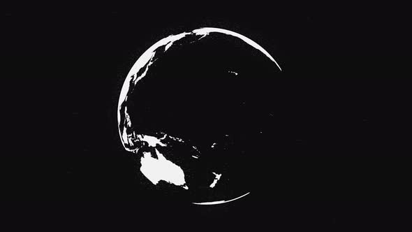 Black and white Earth planet rotating, isolated on black background