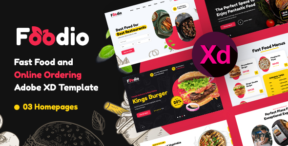 Foodio - Fast Food Adobe XD Template