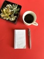 Notepad and pen with coffee cup and plant - PhotoDune Item for Sale
