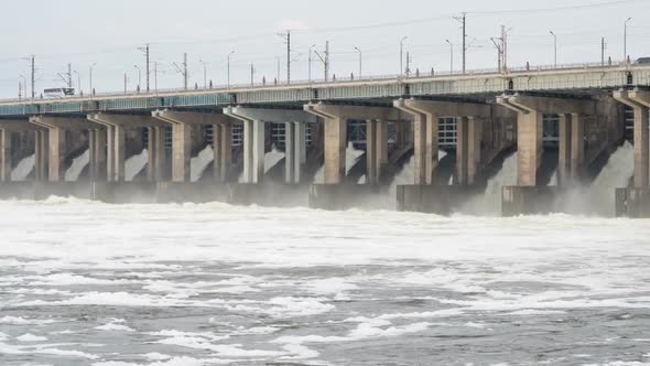 View of Water Flowing out of Hydroelectric Power Station Dam