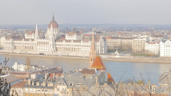 Famous Hungarian parliament building in Budapest near river Danube 4K 2160p 30fps UltraHD footage - 