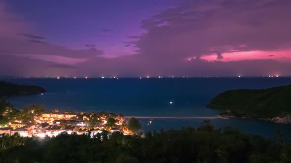 Night View of Sunset with Blue Sky at Tropical Beach