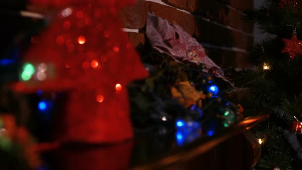 View of christmas decorations and lighten garland