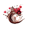 Milk chocolate splashes with raspberries on a white background - PhotoDune Item for Sale
