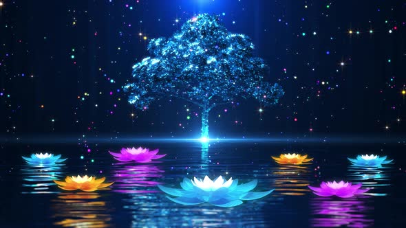 4 K Blue Particle Tree Lotus Video Background