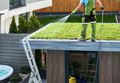 Landscaper Watering Green Roof Sedum Plants Newly Installed on a Roof - PhotoDune Item for Sale