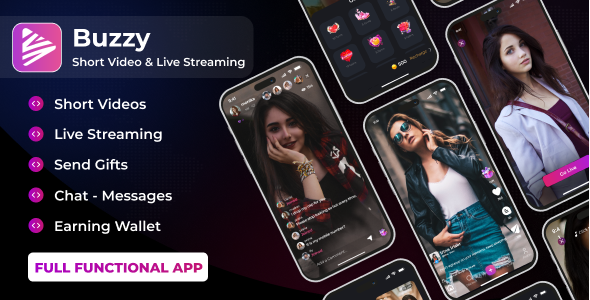 Buzzy - Short Video App Script with Live Streaming, Tiktok Clone with Admin Panel