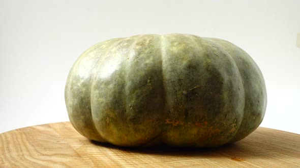 Movement of Pumpkin on the Wooden Board on the White Background