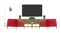 Television set with sideboard and two red armchair on white - PhotoDune Item for Sale