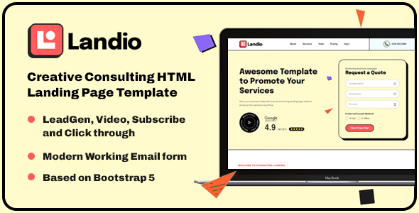 Landio - Creative Startup Consulting HTML Landing Page Template