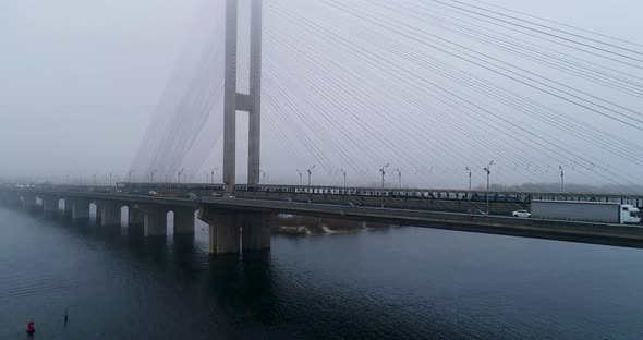 Aerial View of South Subway Cable Bridge in the Fog