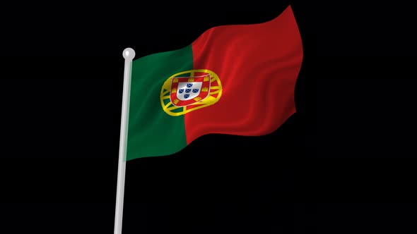 Portugal Flag Flying Animated Black Background
