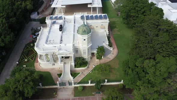 Aerial orbit over the Casa Museo Quinta Montes Molina on the Paseo Montejo in Merida, Yucatan, Mexic