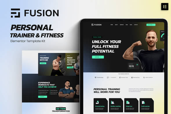Fusion - Personal Trainer & Fitness Elementor Template Kit