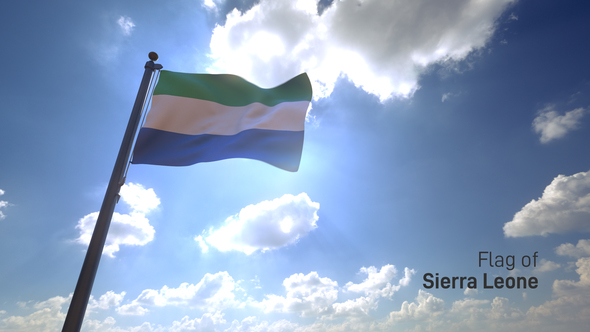 Sierra Leone Flag on a Flagpole V4