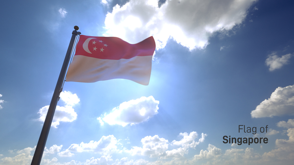 Singapore Flag on a Flagpole V4