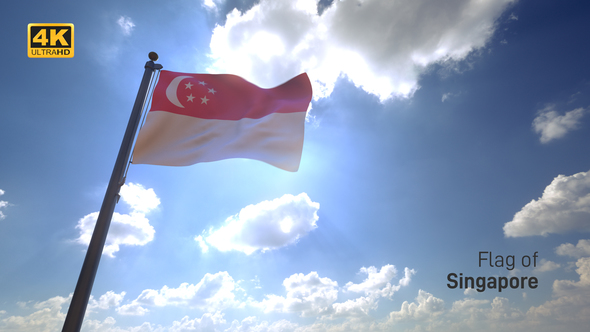 Singapore Flag on a Flagpole V4 - 4K