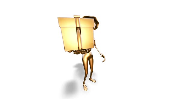 Gold 3D Woman Cartoon Show Gift  3D Looped on White