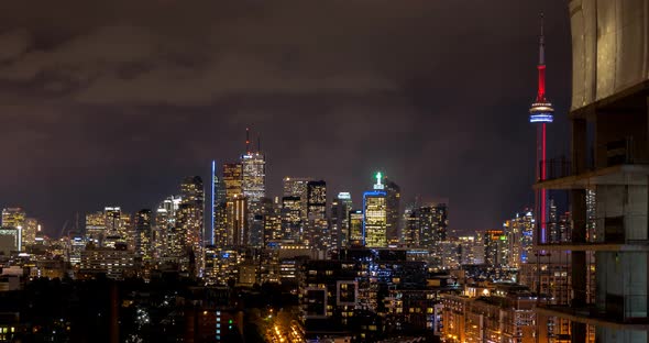 Modern City Night Skyline Stormy Downtown Toronto