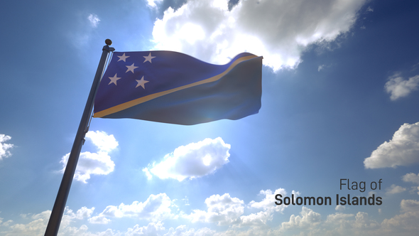 Solomon Islands Flag on a Flagpole V4