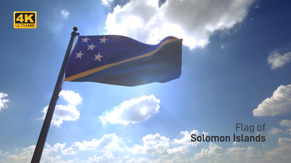 Solomon Islands Flag on a Flagpole V4 - 4K