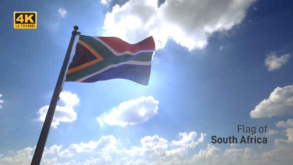 South Africa Flag on a Flagpole V4 - 4K