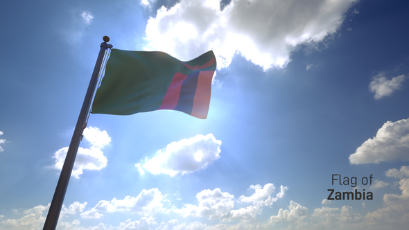 Zambia Flag on a Flagpole V4