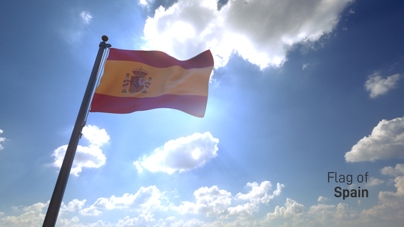 Spain Flag on a Flagpole V4