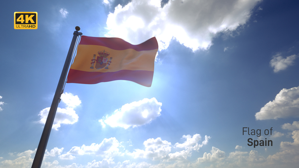 Spain Flag on a Flagpole V4 - 4K