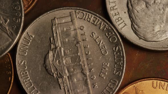 Rotating stock footage shot of American coins