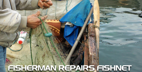 Fisherman Repairs Fishnet