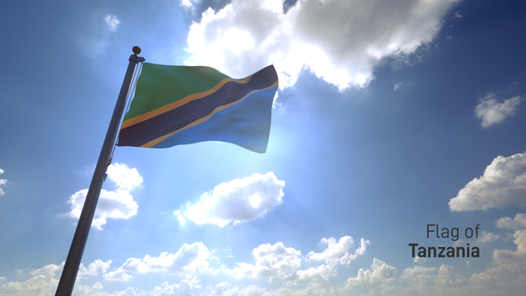 Tanzania Flag on a Flagpole V4