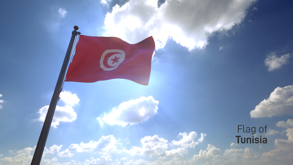Tunisia Flag on a Flagpole V4