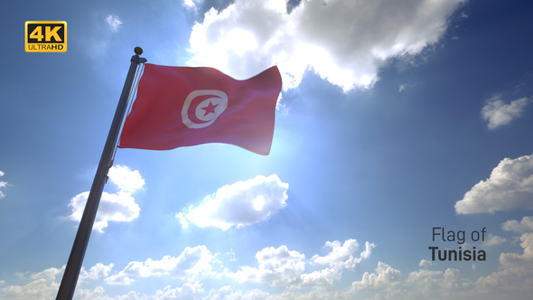 Tunisia Flag on a Flagpole V4 - 4K