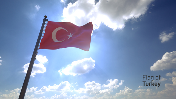 Turkey Flag on a Flagpole V4